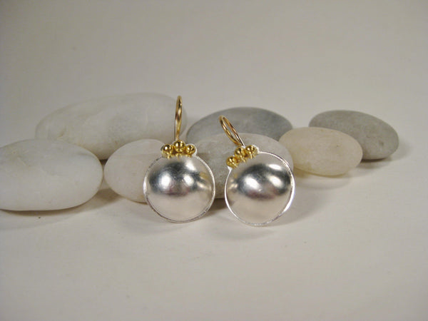 Sterling Silver Dome Earrings with 22K Gold Beads