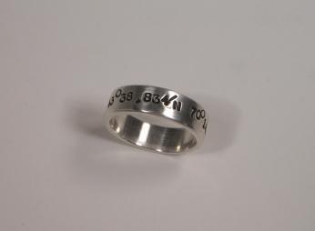 Sterling Silver Band Ring w Latitude Longitude Elizabeth Prior