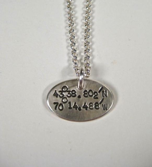 Sterling Silver Small Horizontal Tag Necklace w/ lat and long-Elizabeth Prior