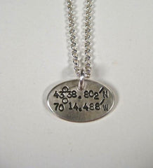 Sterling Silver Small Horizontal Tag Necklace w/ lat and long-Elizabeth Prior
