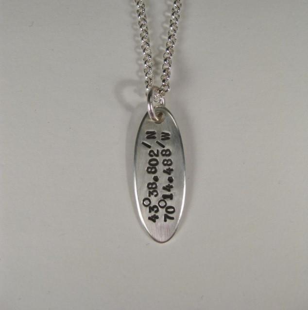 Sterling Silver Small Vertical Tag Necklace w/ lat and long-Elizabeth Prior