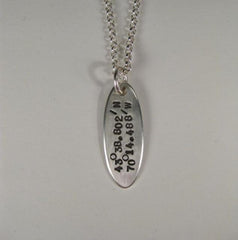 Sterling Silver Small Vertical Tag Necklace w/ lat and long-Elizabeth Prior