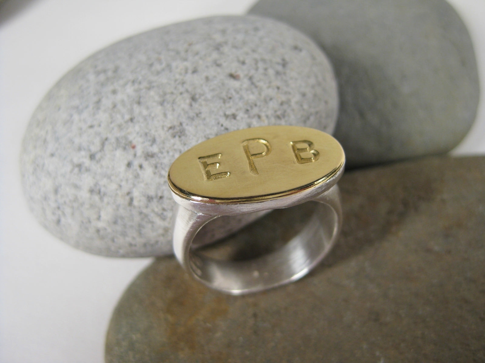 18K Gold Monogram on Sterling Silver Ring