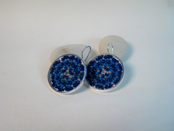 Blue Woven Japanese Seed Bead Earrings
