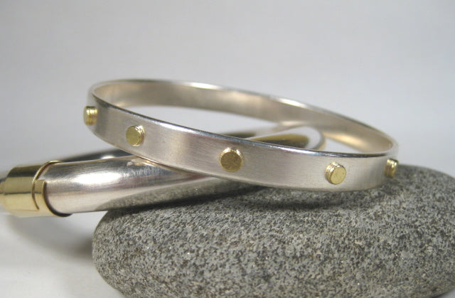 Sterling Silver Bangle with 18k Gold Dots