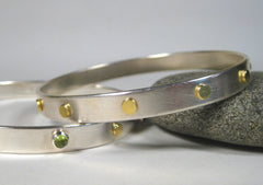 Sterling Silver Bangle with 18k Gold Dots