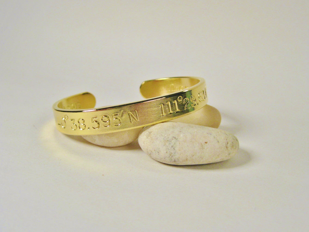 Latitude Longitude 18k Gold Women's Cuff (8mm wide w/large text)