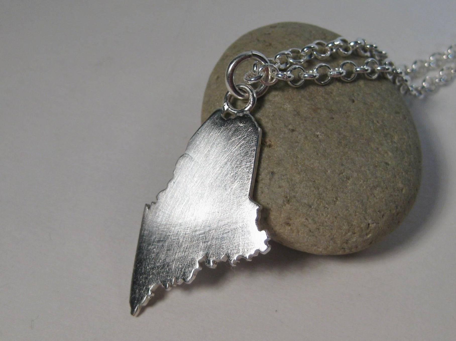 Large State of Maine Pendant on Silver chain