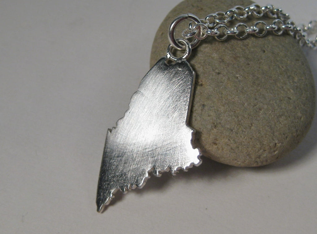 Large State of Maine Pendant on Silver chain