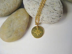 22k Gold Small Compass on Gold Filled Chain