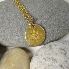 22k Gold Small Compass on Gold Filled Chain