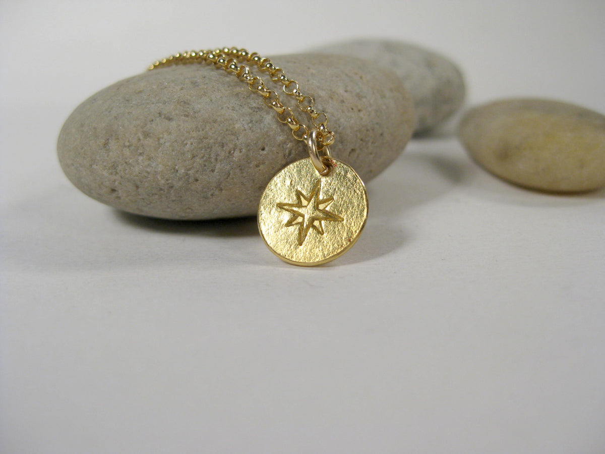 22k Gold Small Compass on Gold Filled Chain