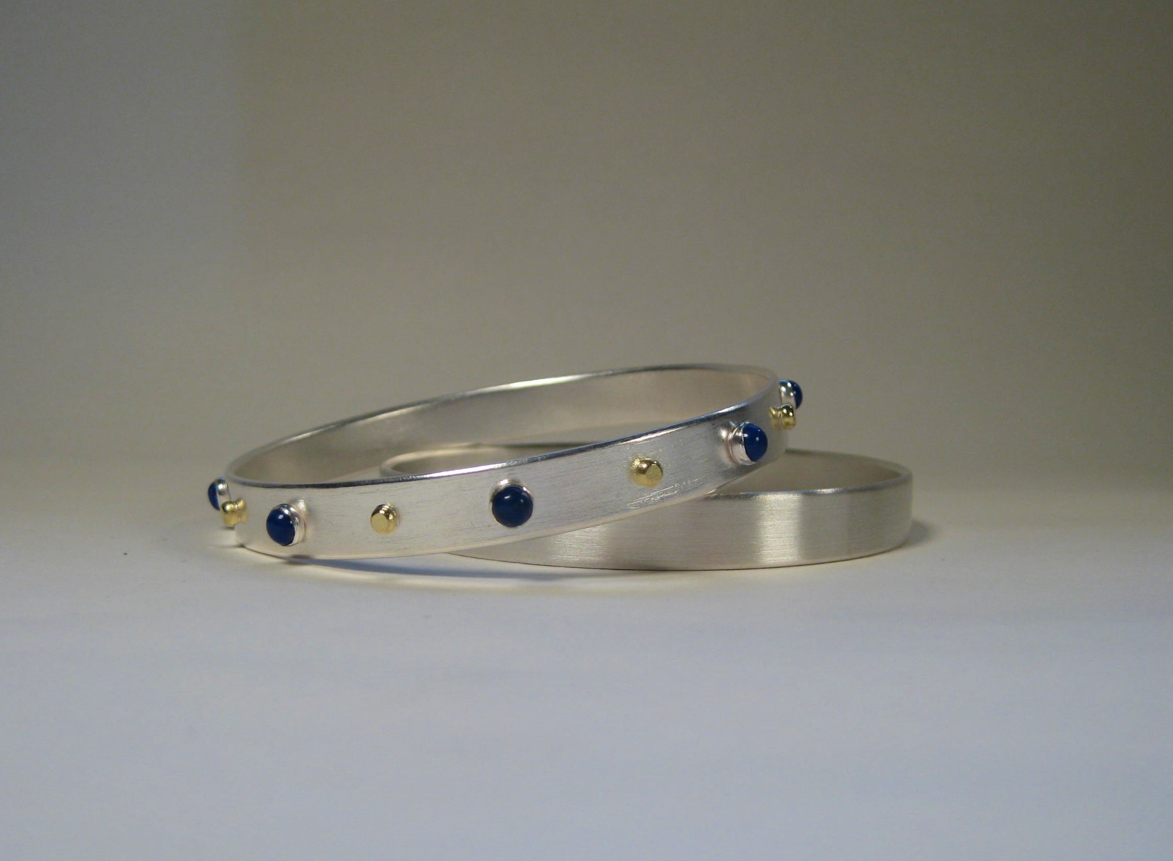 Lapis Lazuli Sterling Silver Bangle with 18k Gold Dots