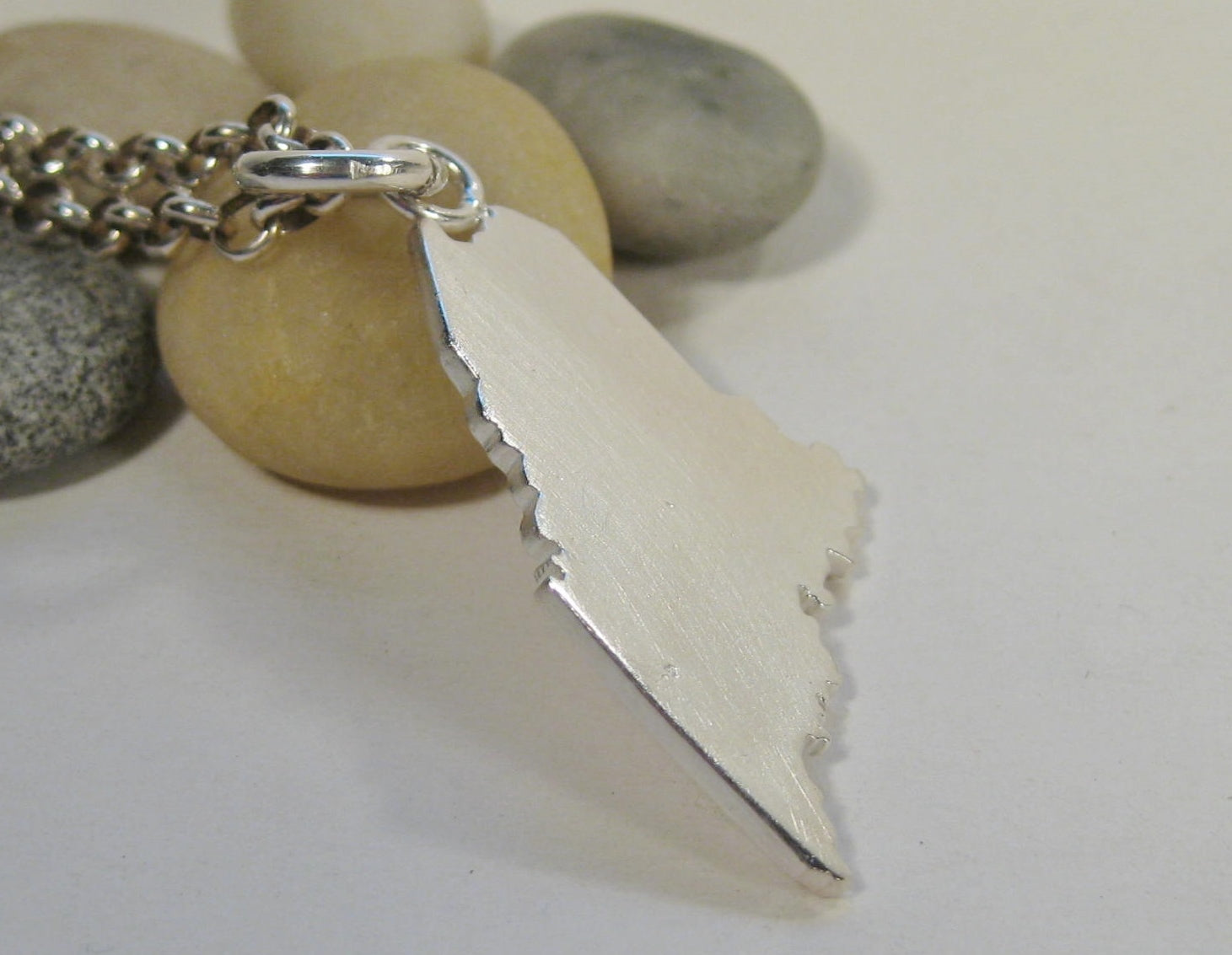 Large State of Maine Pendant on Silver chain