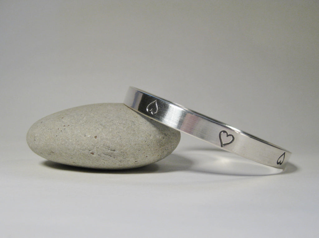 Wide Sterling Silver Heart Bangle