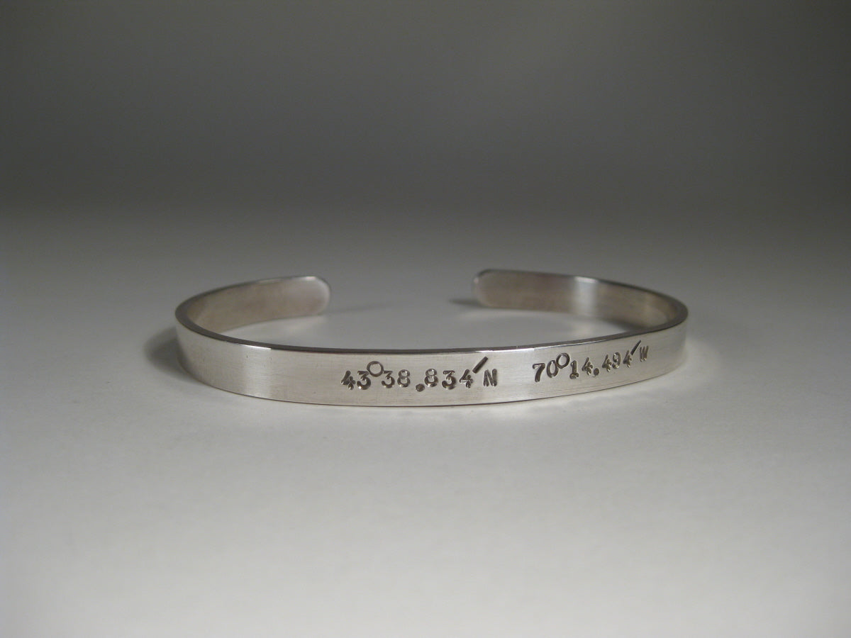 Men's Sterling Silver Cuff w/ Latitude & Longitude, 6mm