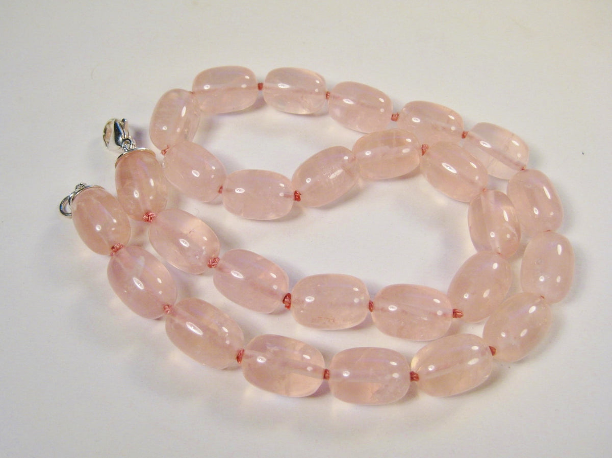 Rose Quartz on Silk with Sterling Silver Necklace