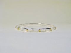 Sterling Silver Hand Stamped Heart Bangle with 18k Gold