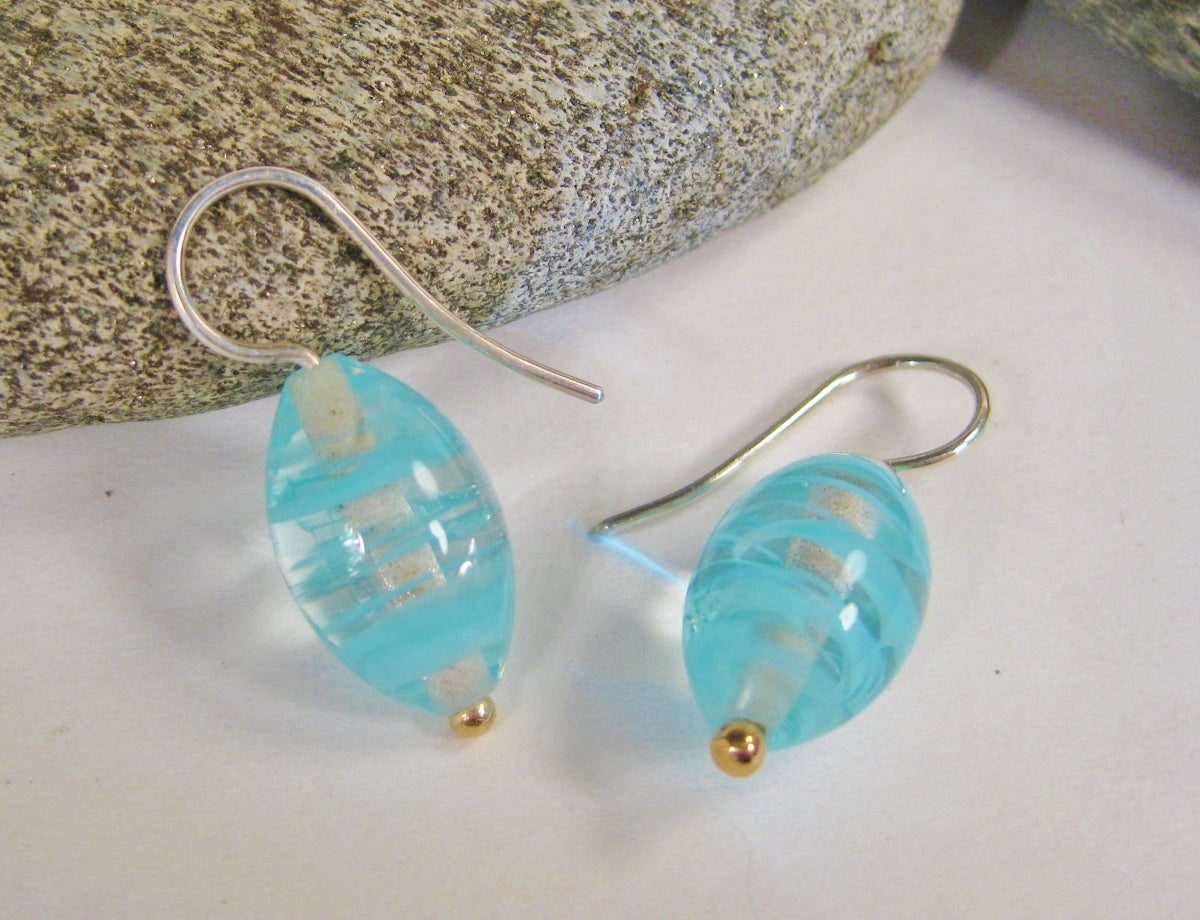 Turquoise Flamework Glass Bead Earrings