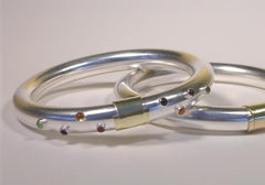 Sterling Silver Bangle Bracelet with Gold Wrap and Cabochons-Elizabeth Prior