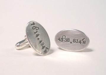 Sterling Silver Cufflinks w/ Latitude & Longitude, oval-Elizabeth Prior