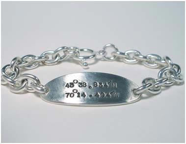 Sterling Silver ID Bracelet w/small text lat and long-Elizabeth Prior