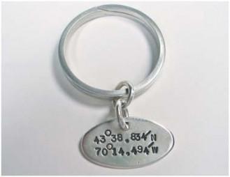 Sterling Silver Key Ring w/ Lat and Long-Elizabeth Prior