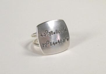 Sterling Silver Square Top Ring w/ Latitude and Longitude-Elizabeth Prior