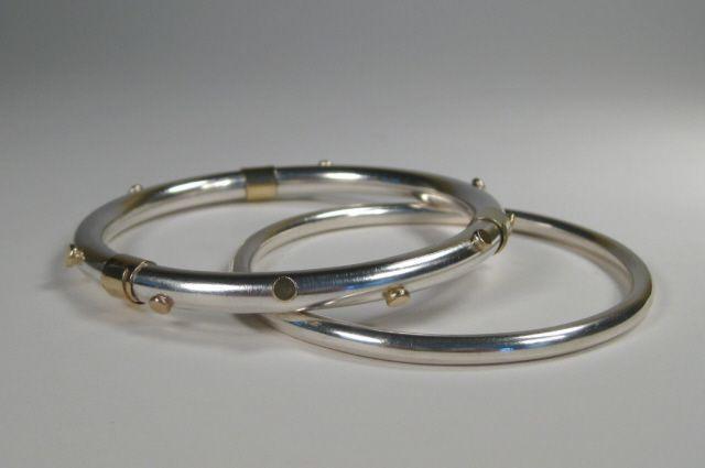 Sterling Silver with 18K Gold Dots Bangle Bracelet-Elizabeth Prior