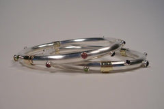 Sterling Silver with Gold Wrap and Cabochons Bangle Bracelet-Elizabeth Prior