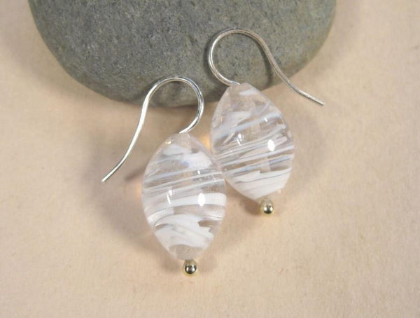 White Flamework Glass Beads Earrings-Elizabeth Prior