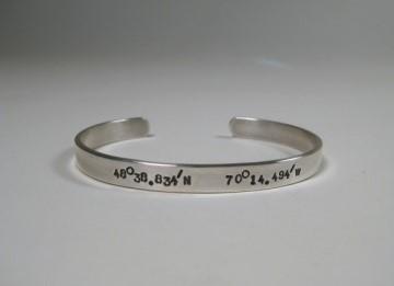 Women's Sterling Silver Cuff Bracelet w/ Lat and Long, 6mm-Elizabeth Prior