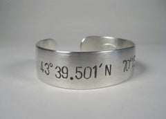 Women's Sterling Silver Cuff Bracelet w/ Latitude and Longitude-Elizabeth Prior